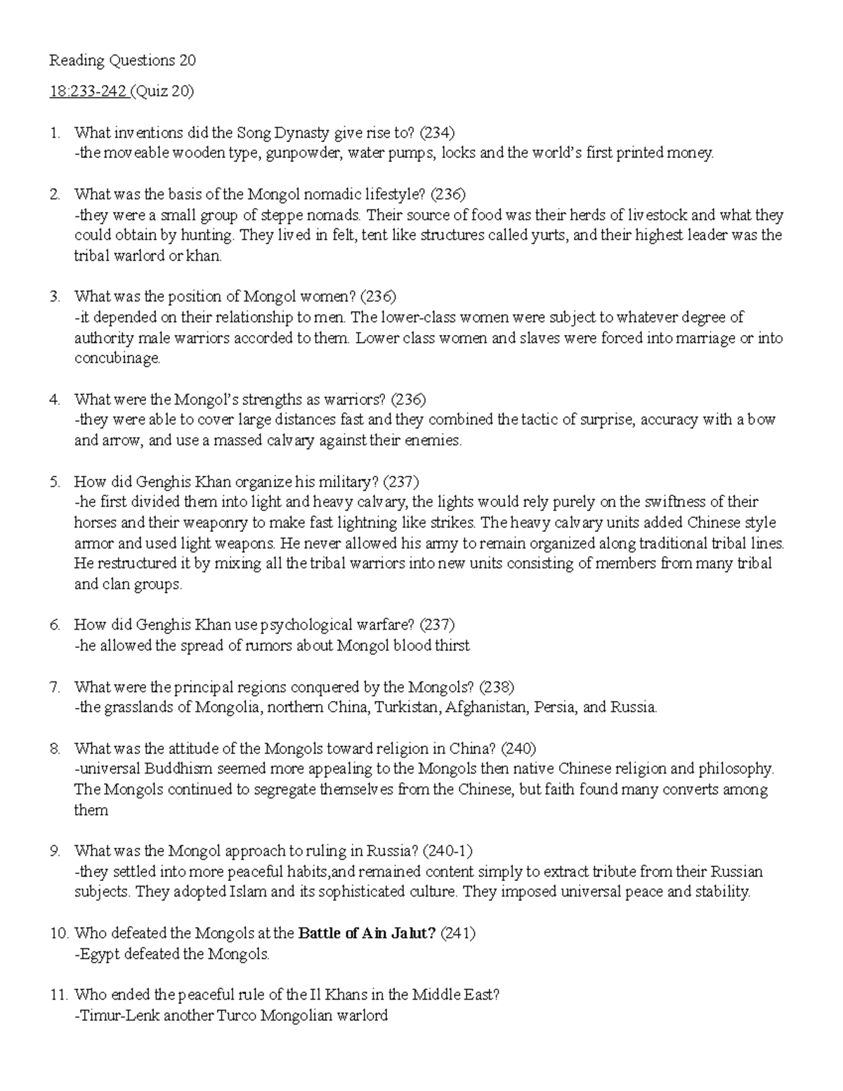 Reading Questions 20 (answers) - Reading Questions 20 18:233-242 (Quiz ...