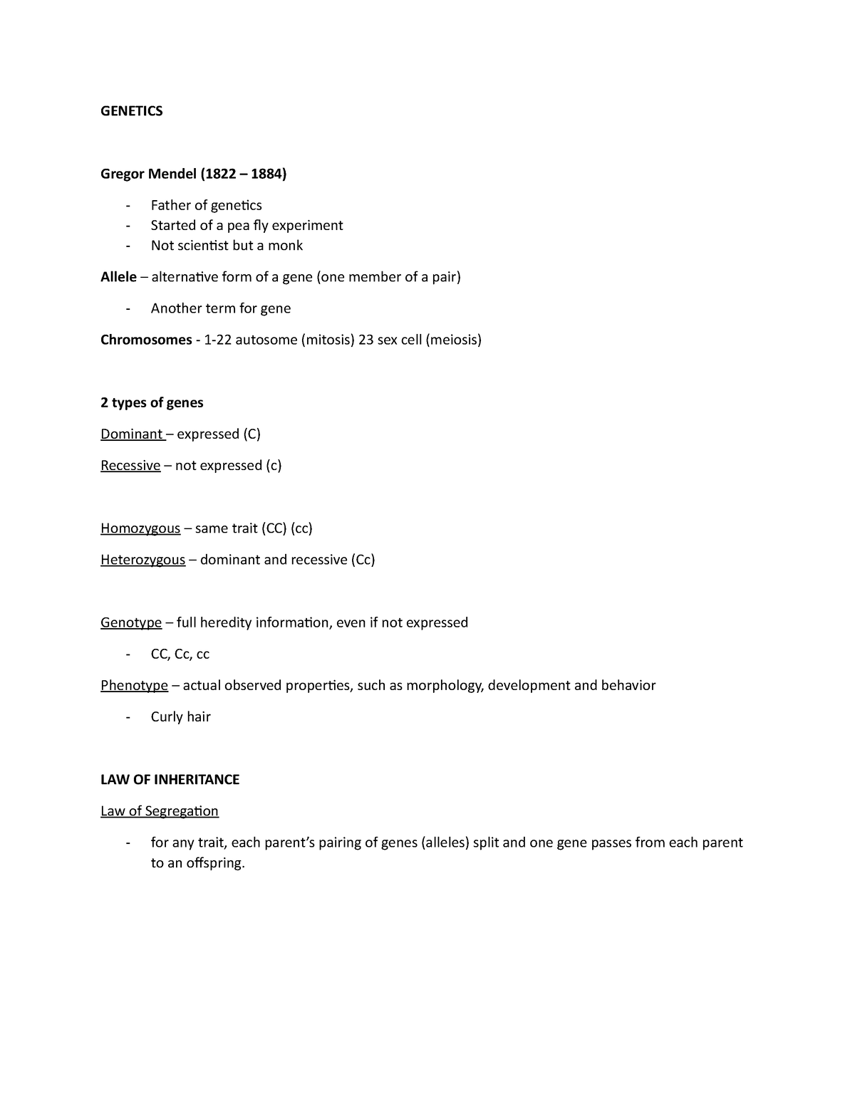 M3 review lab - aaaaaaaaaaaa - GENETICS Gregor Mendel (1822 – 1884 ...