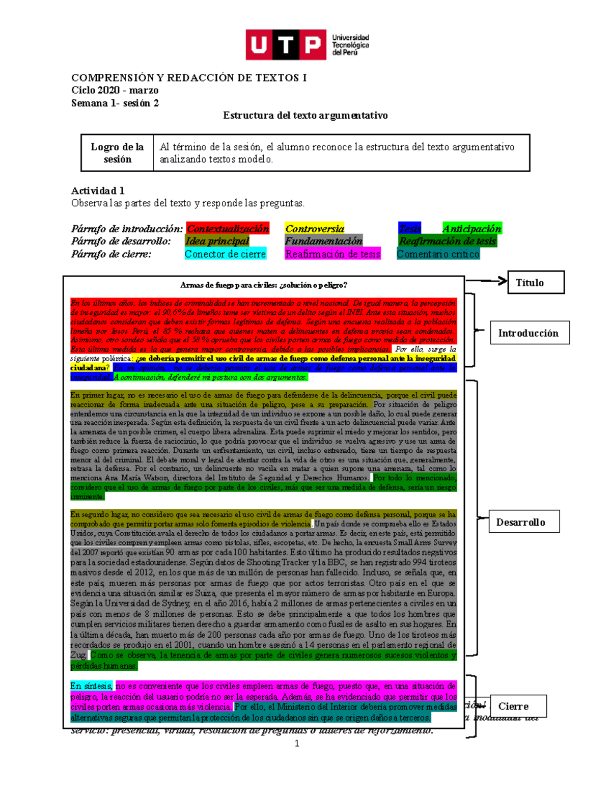 S01 S2 Material Estructura Del Texto Argumentativo ComprensiÓn Y RedacciÓn De Textos I Ciclo 1575