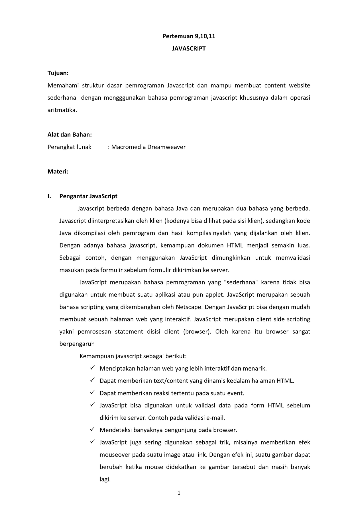 Modul Praktikum Web I -Pemrograman Javascript - Pertemuan 9,10 ...