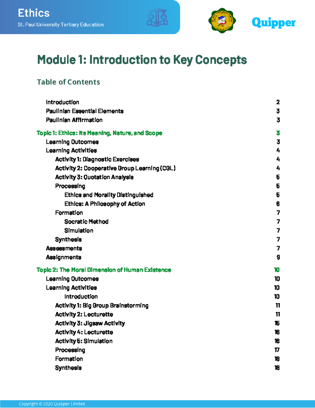 ETH Module 1 FD - Table of Contents Introduction Paulinian Essential ...