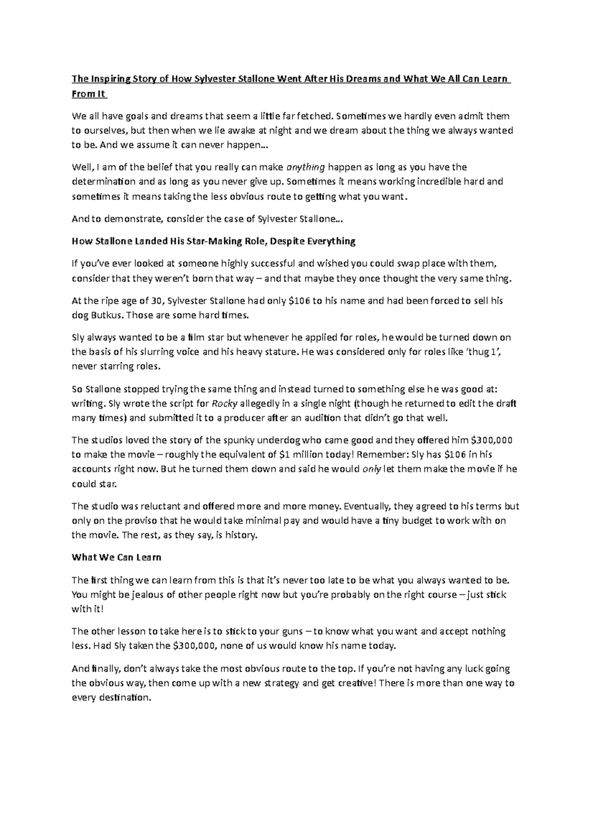 Article 7 - he Inspiring Story of How Sylvester Stallone Went After His ...