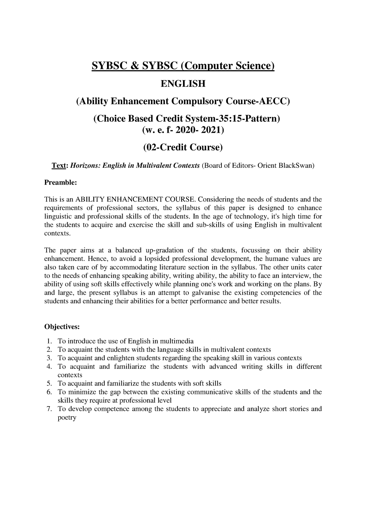 S.Y.B.Sc-AECC- English Syllabus- 2 Credits 21 - SYBSC & SYBSC (Computer ...