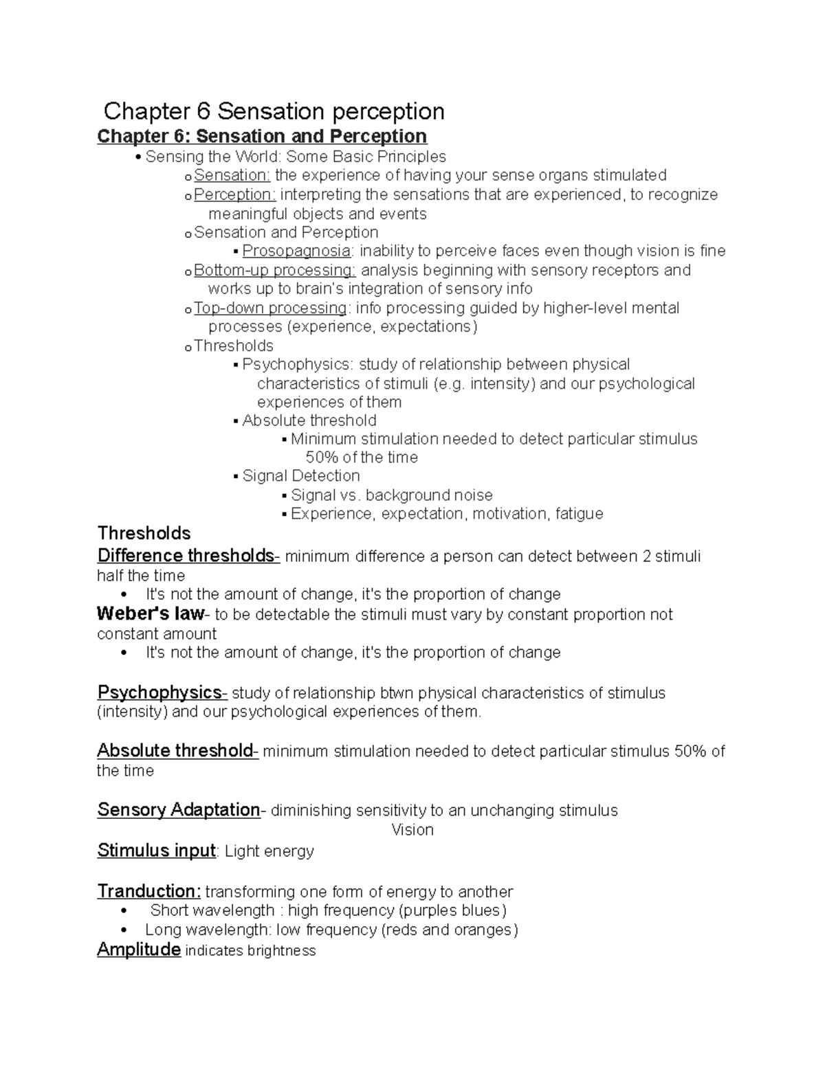 Chapter 6 Sensation Perception - Chapter 6 Sensation Perception Chapter ...