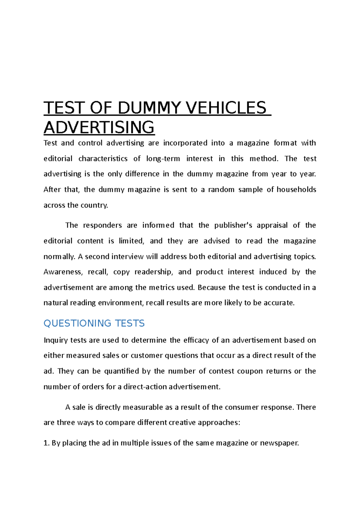 TEST OF Dummy Vehicles Advertising TEST OF DUMMY VEHICLES ADVERTISING