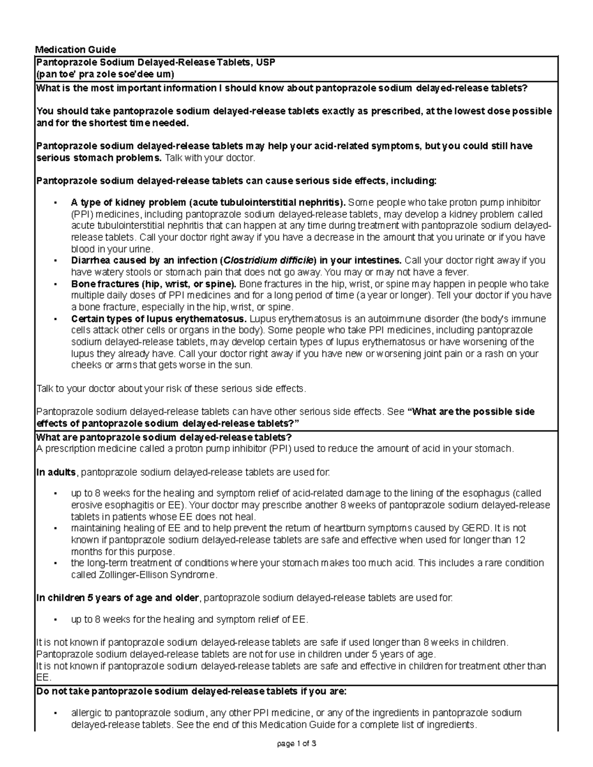 Pantoprazole medguide - page 1 of 3 Medication Guide Pantoprazole ...