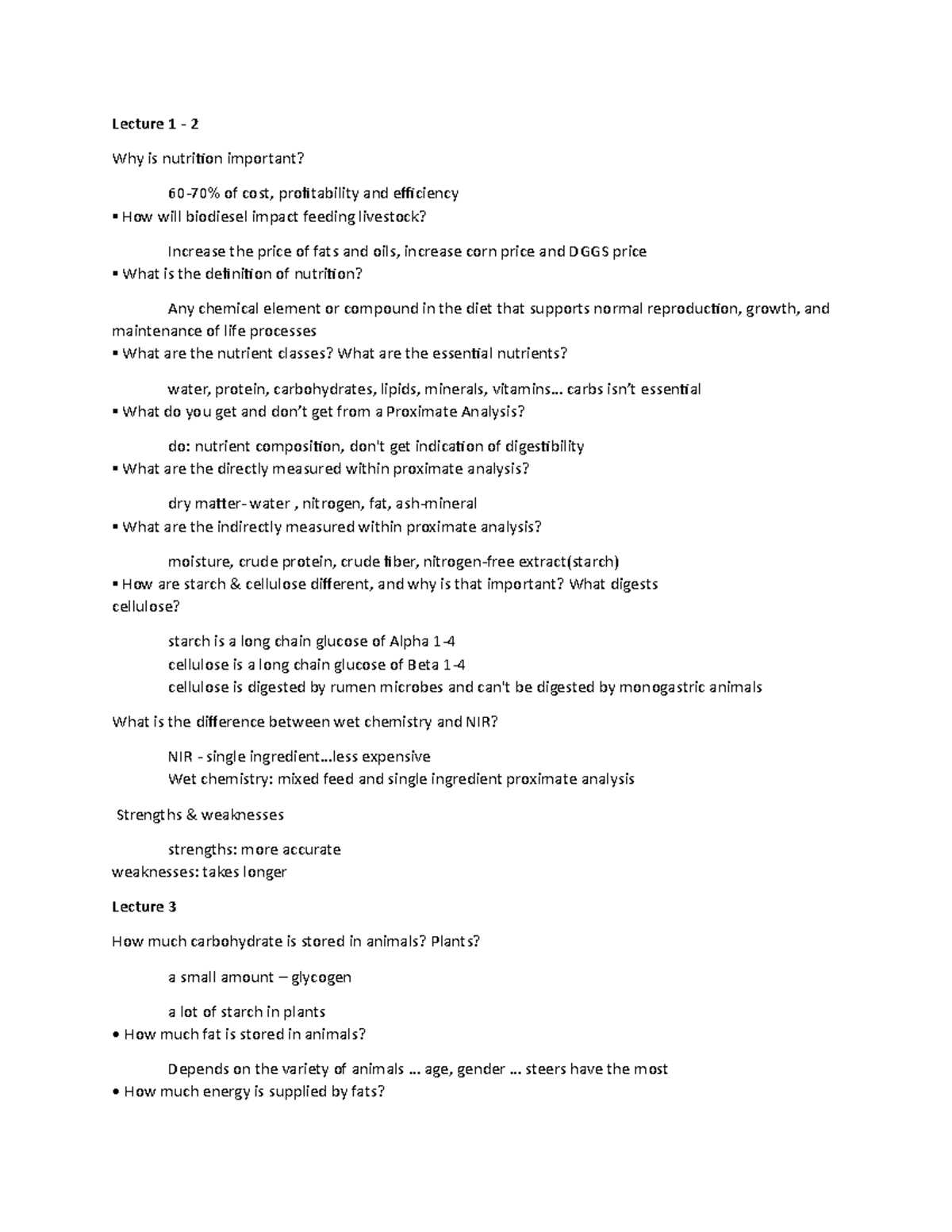 Quiz #1 review sheet - AS 218 Survey of Animal Nutrition Instructor ...