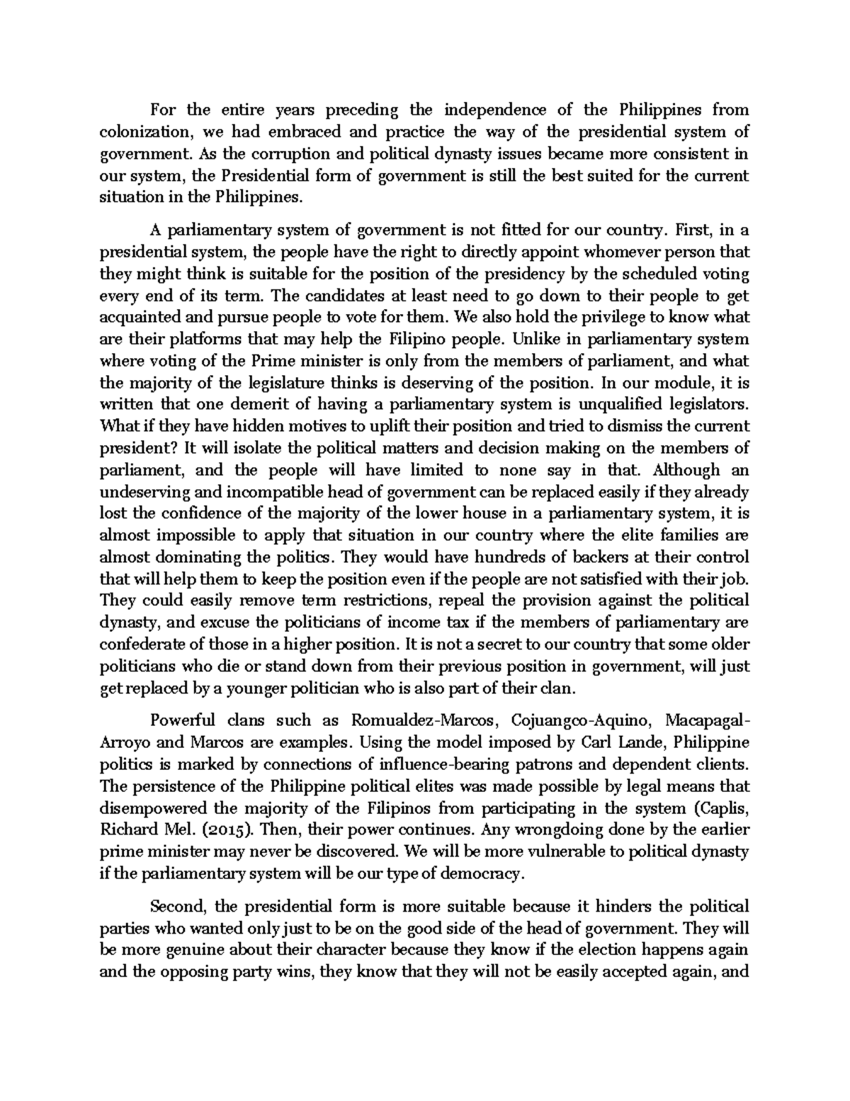Essay on System of Government - AB Political Science - La Salle - Dasma ...