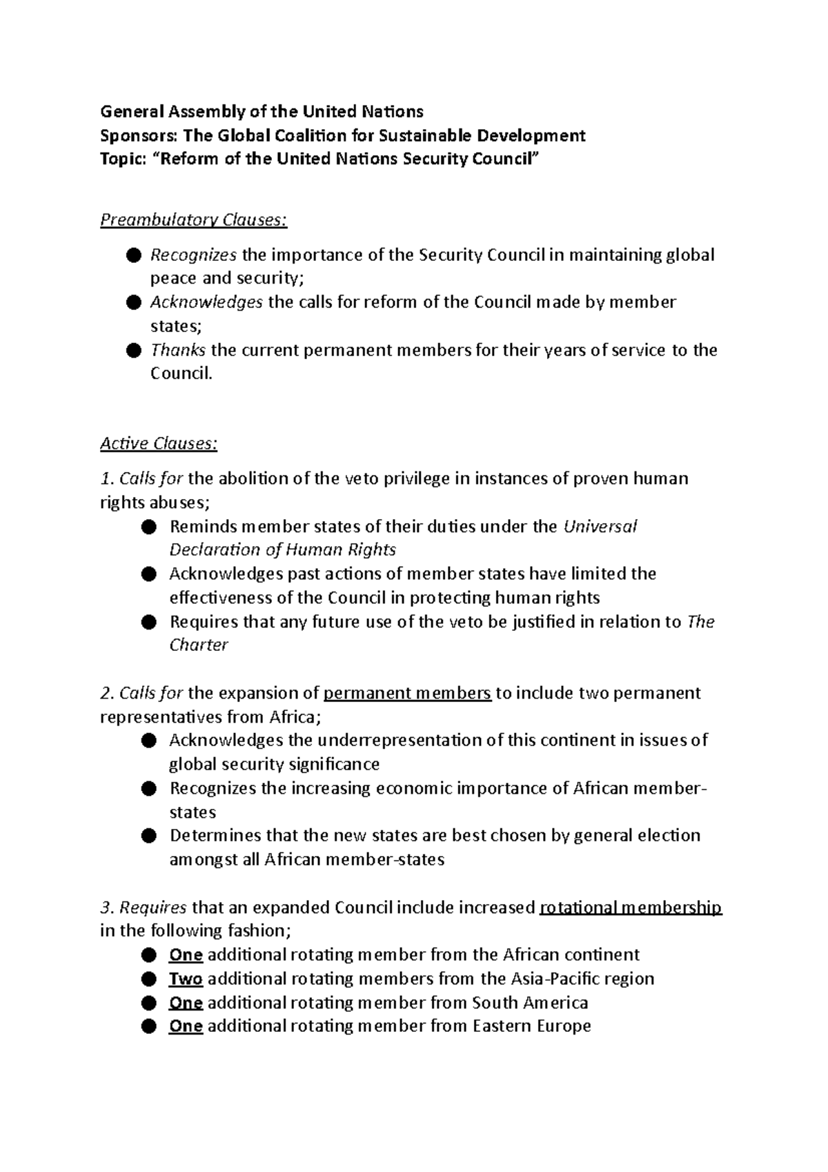 2 Resolution on Reform of the United Nations Security Council