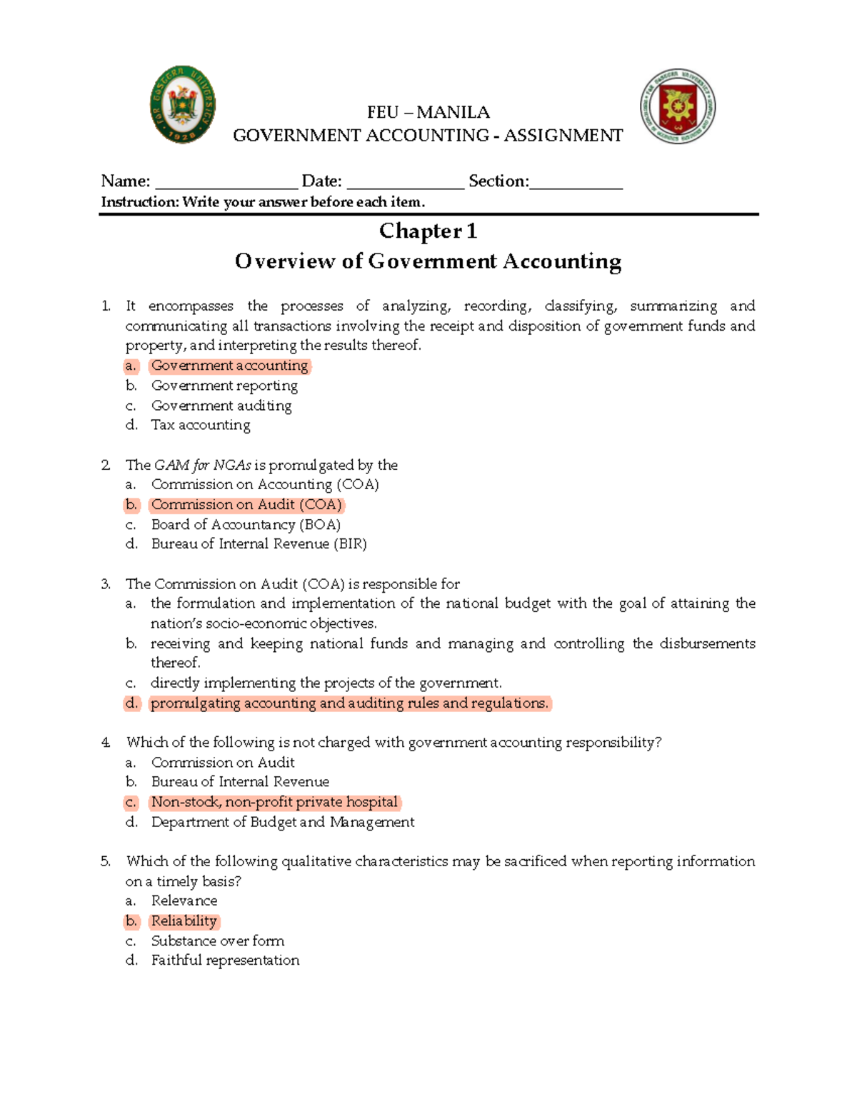 Overview of Government Accounting - FEU – MANILA GOVERNMENT ACCOUNTING ...