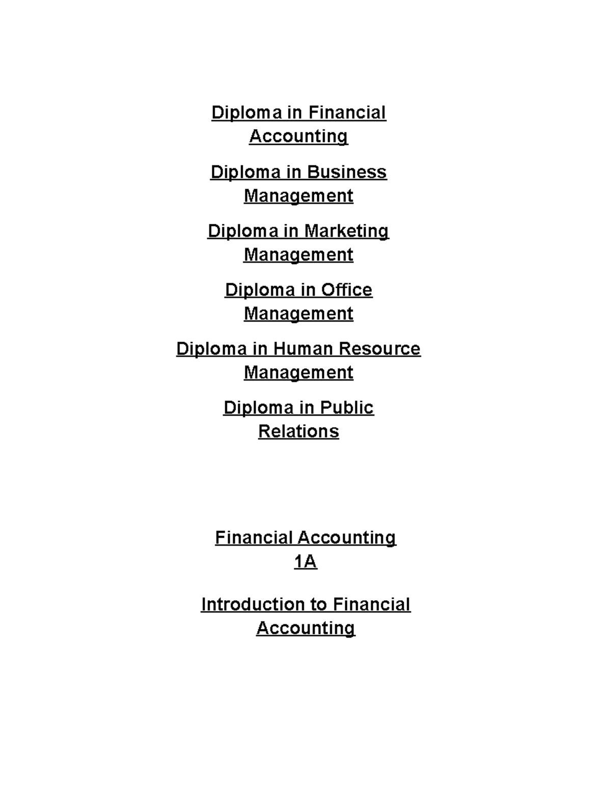 Financial Accounting 1A (Introduction To Financial Accounting) - Study ...