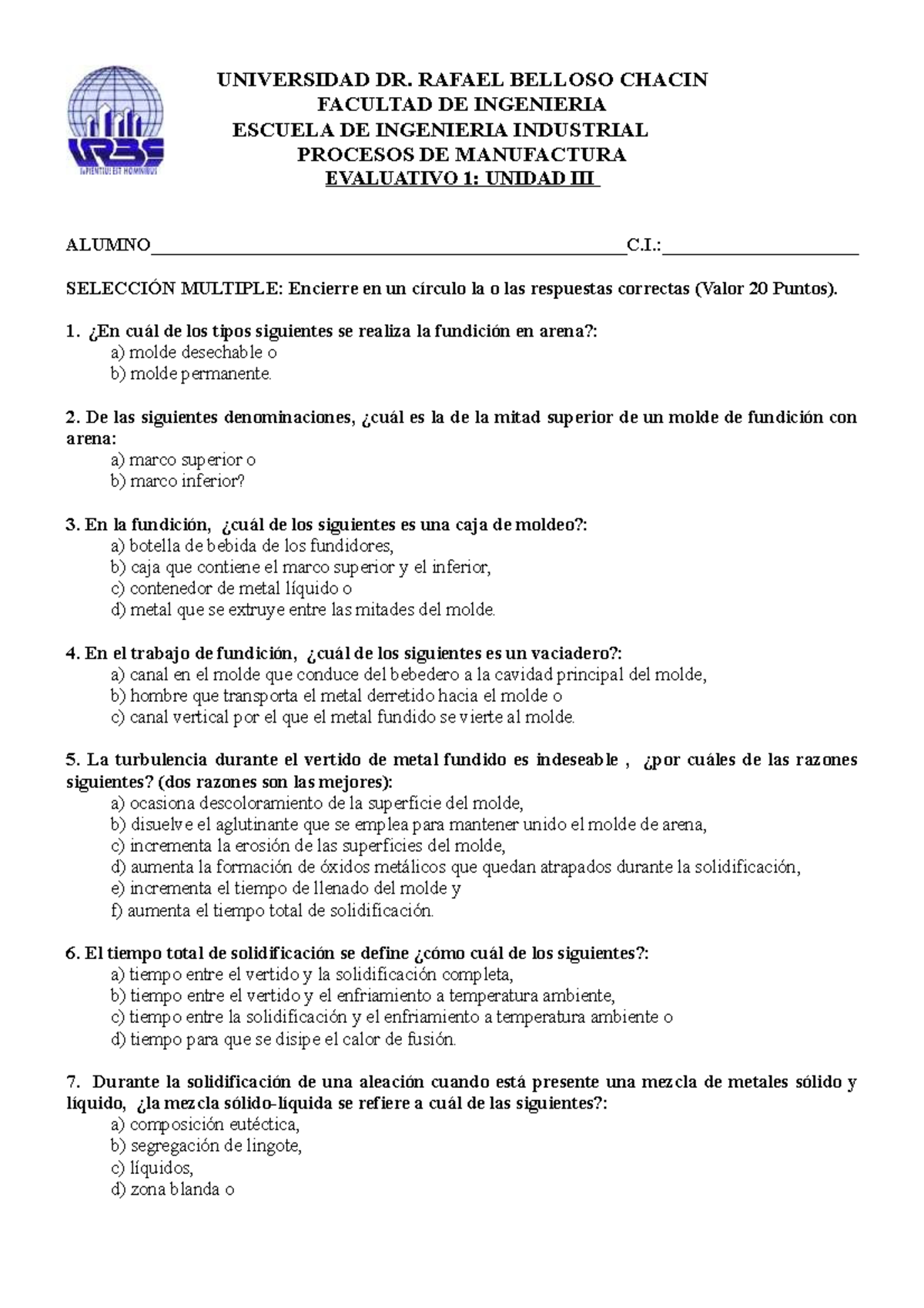 EVAL PM UNID 3 Temas 1 y 2 - 40 P-By N - UNIVERSIDAD DR. RAFAEL BELLOSO ...