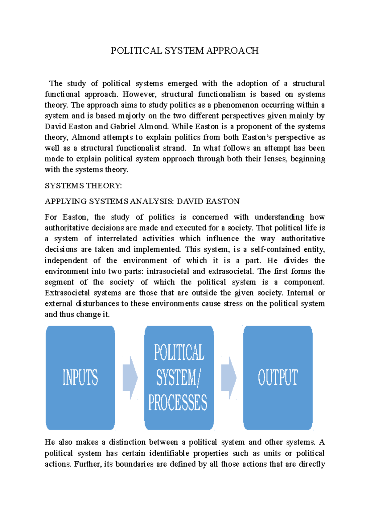 Political System Approach POLITICAL SYSTEM APPROACH The Study Of 