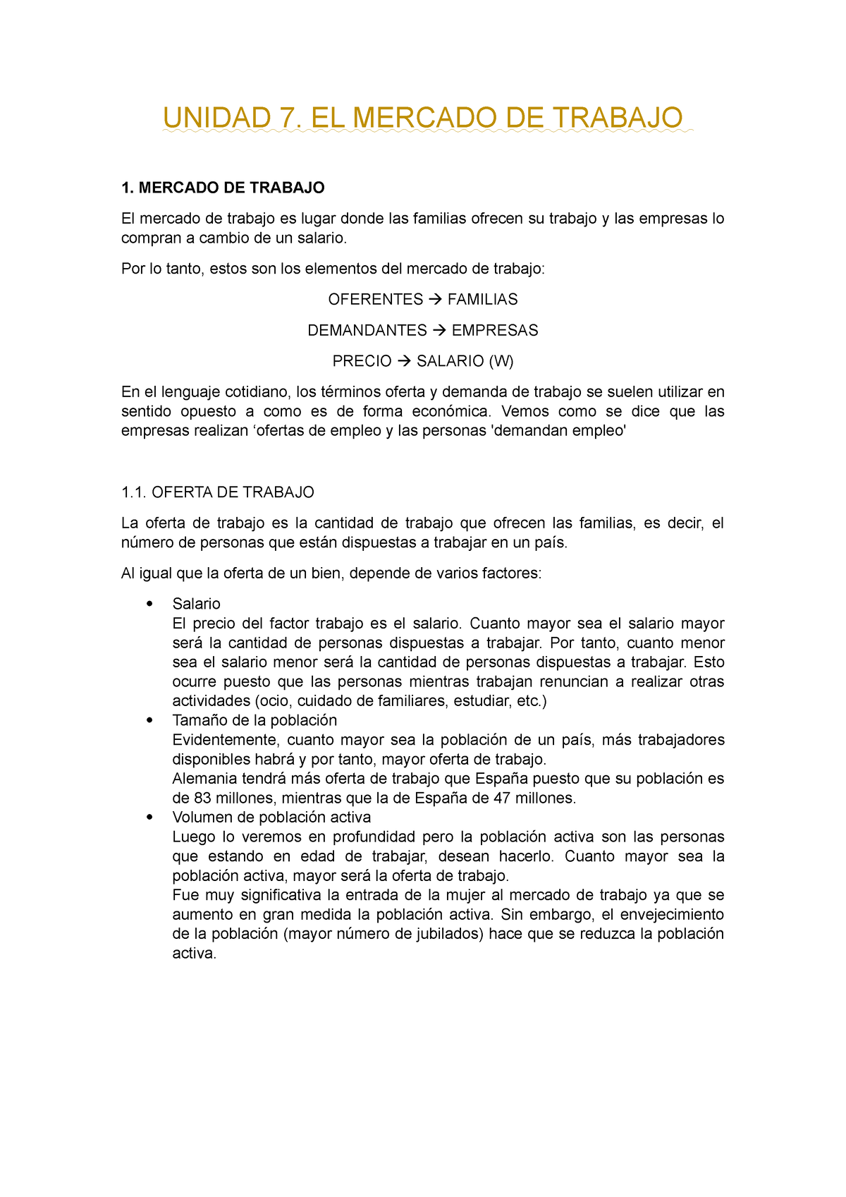 Apuntes Ud7 - El Mercado De Trabajo - UNIDAD 7. EL MERCADO DE TRABAJO 1 ...