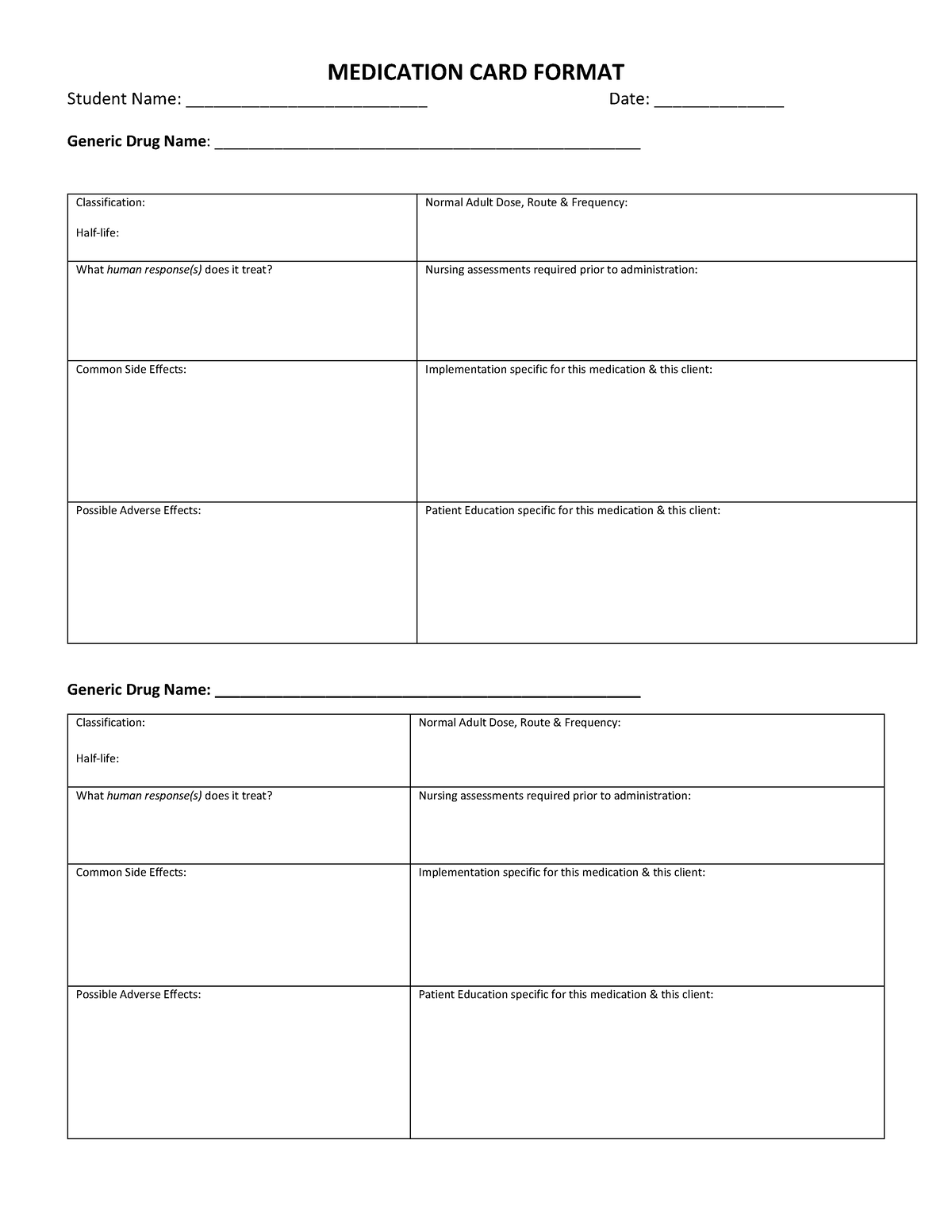 DRUG Card 2021vas - Drug card template - MEDICATION CARD FORMAT Student ...