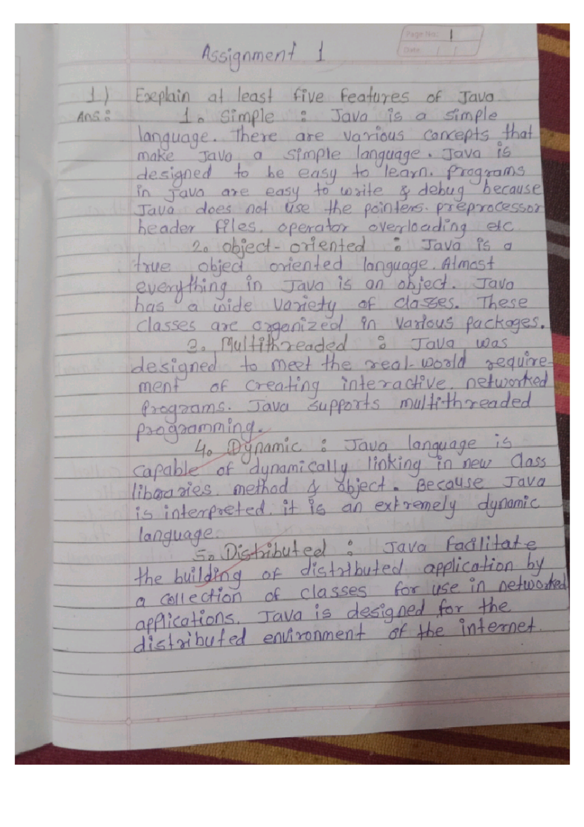 Java assignment 1 and 2 - Page No: I Assignment 1 Date 1) Explain at ...