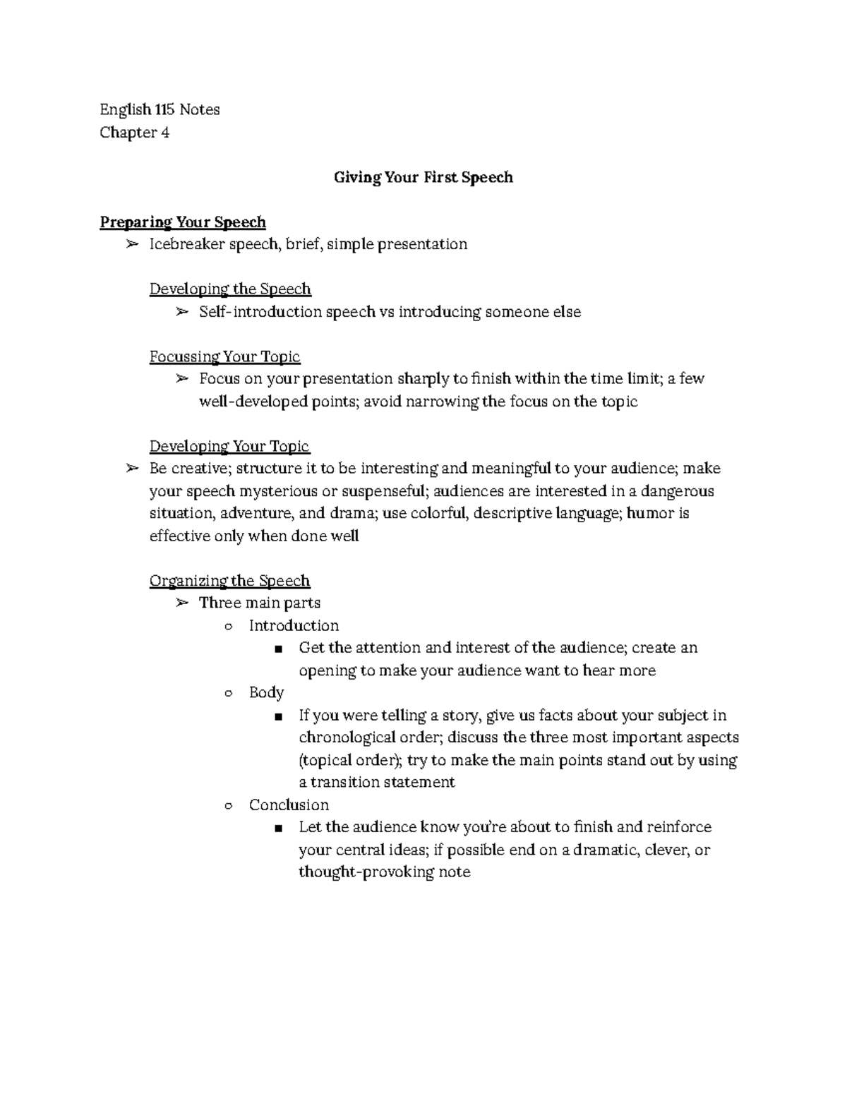 English 115 Notes Chapter 4 Giving Your First Speech - English 115 ...