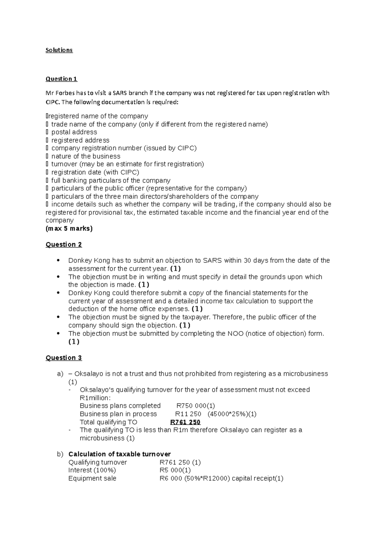 Class test 1 Memo - N/A - Solutions Question 1 Mr Forbes has to visit a ...