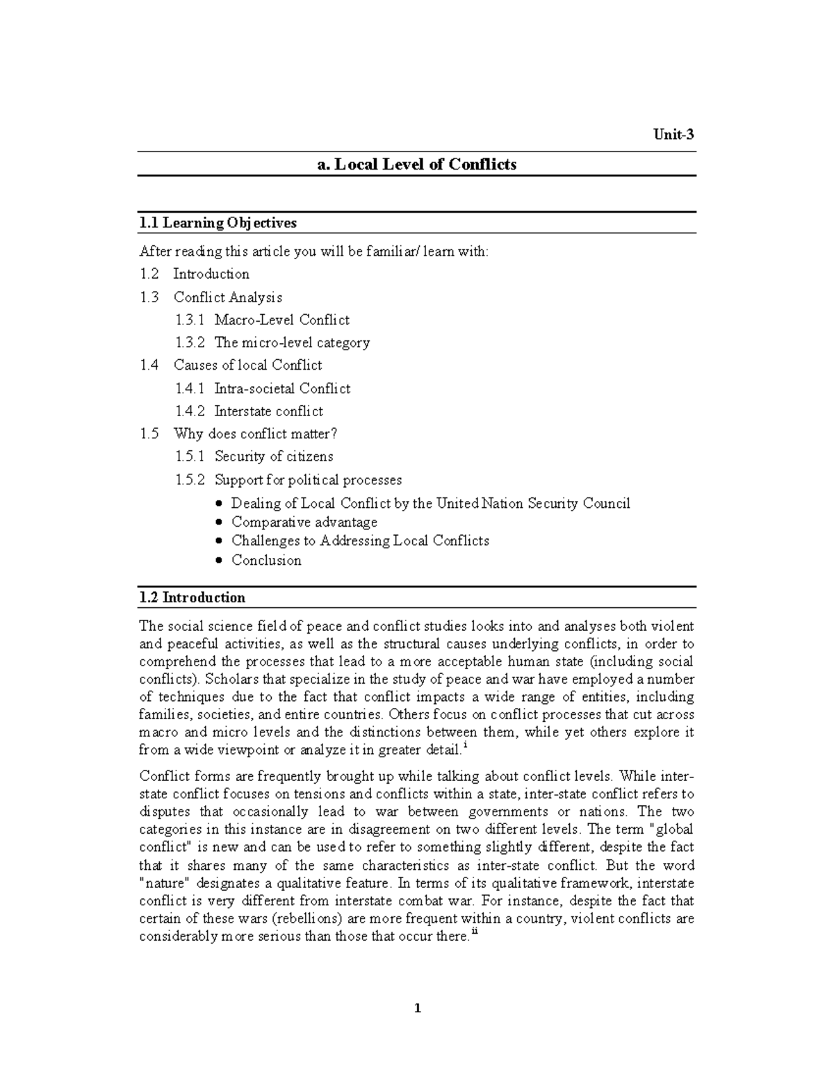 Unit-3A - Unit- a. Local Level of Conflicts 1 Learning Objectives After ...