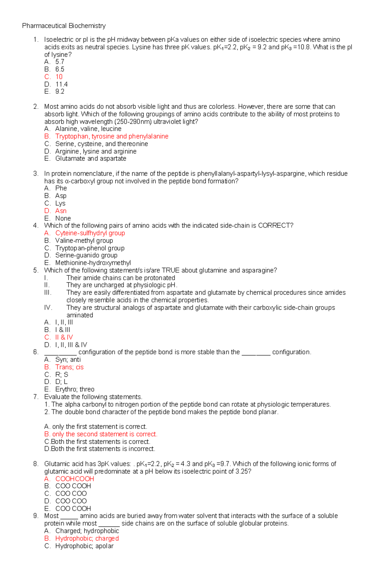 Biochemistry answer key red pacop - Pharmaceutical Biochemistry ...