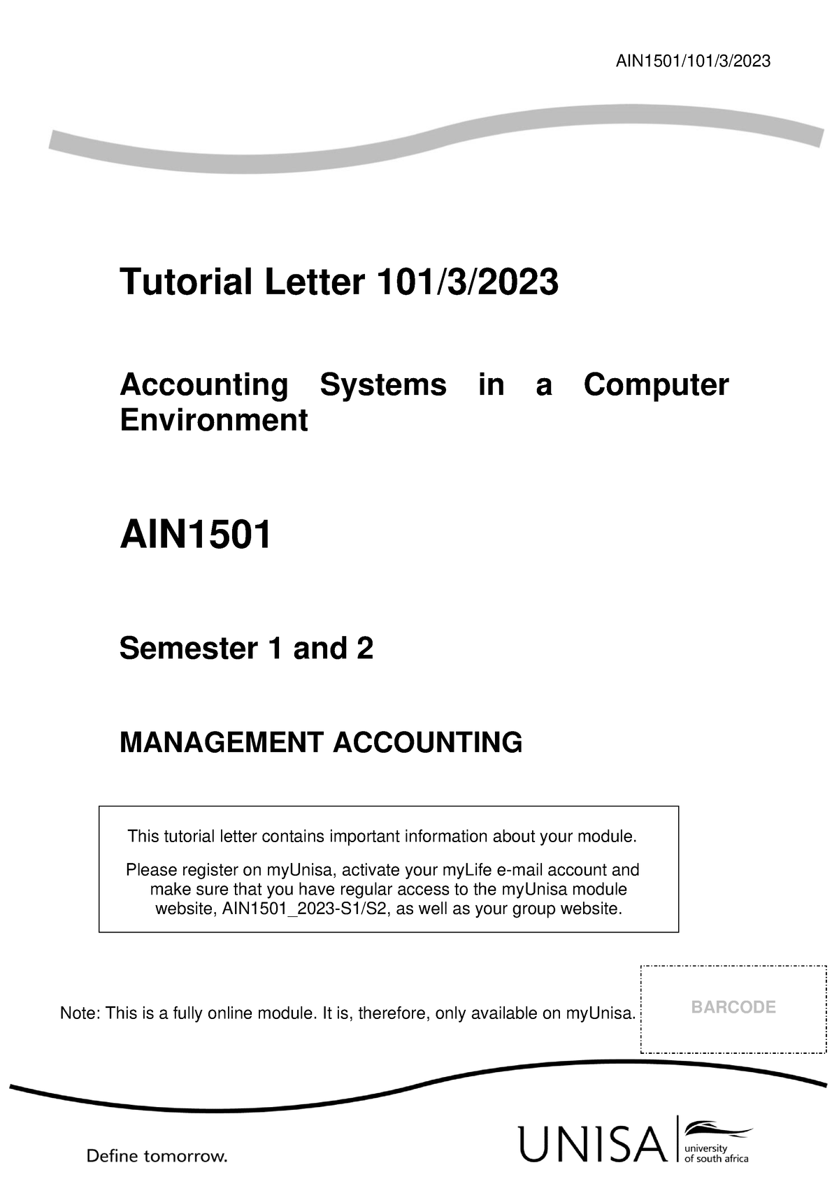 Tutorial Letter 101 (TL 101) - AIN1501/101/3/ Tutorial Letter 101/3 ...