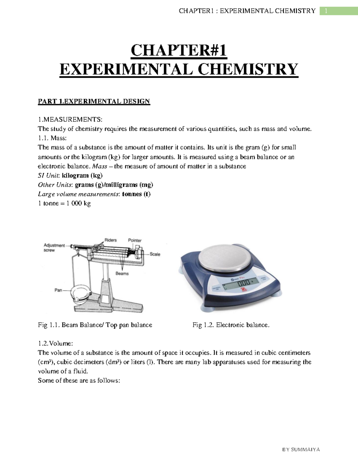 Chapter 1 - CHAPTER# EXPERIMENTAL CHEMISTRY PART 1 DESIGN 1: The Study ...