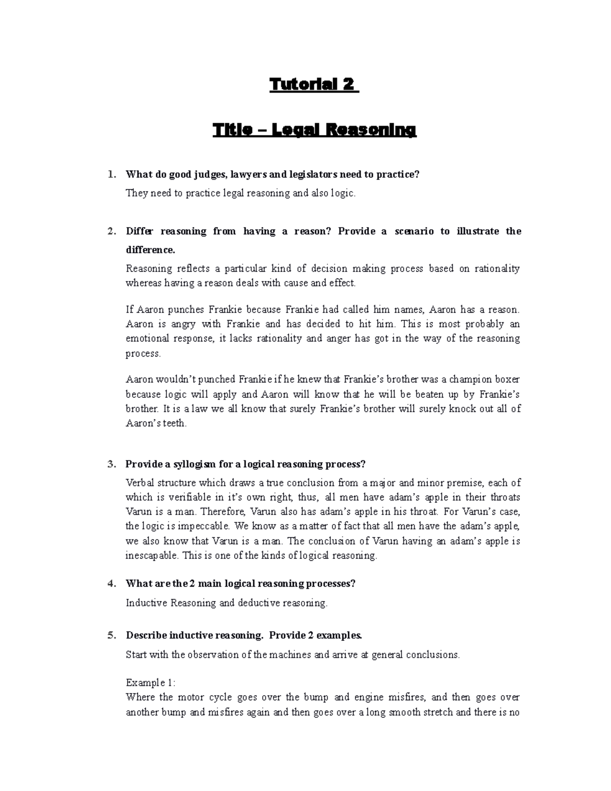 T2 Legal Reasoning Tutorial 2 Title Legal Reasoning 1. What do