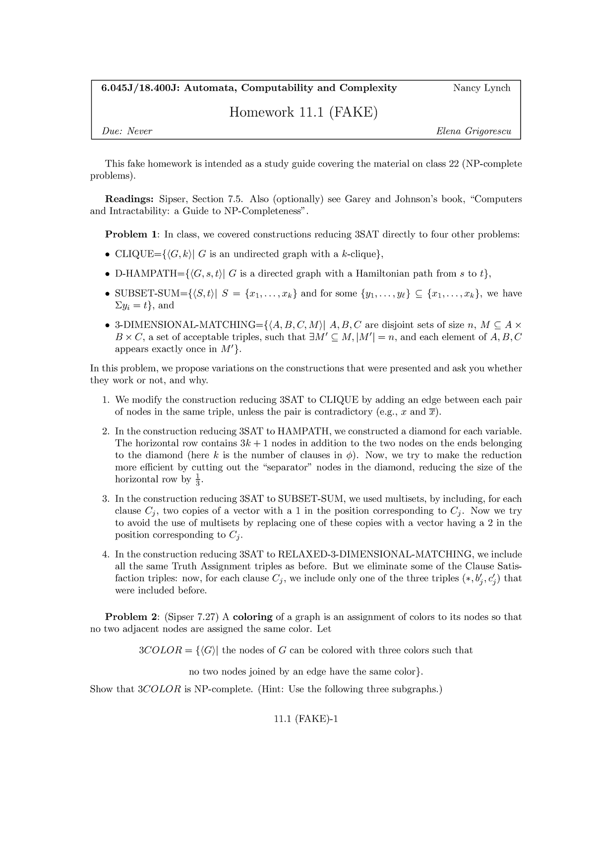 Hw11dot1 - intended as a study guide covering the material on class 22 ...