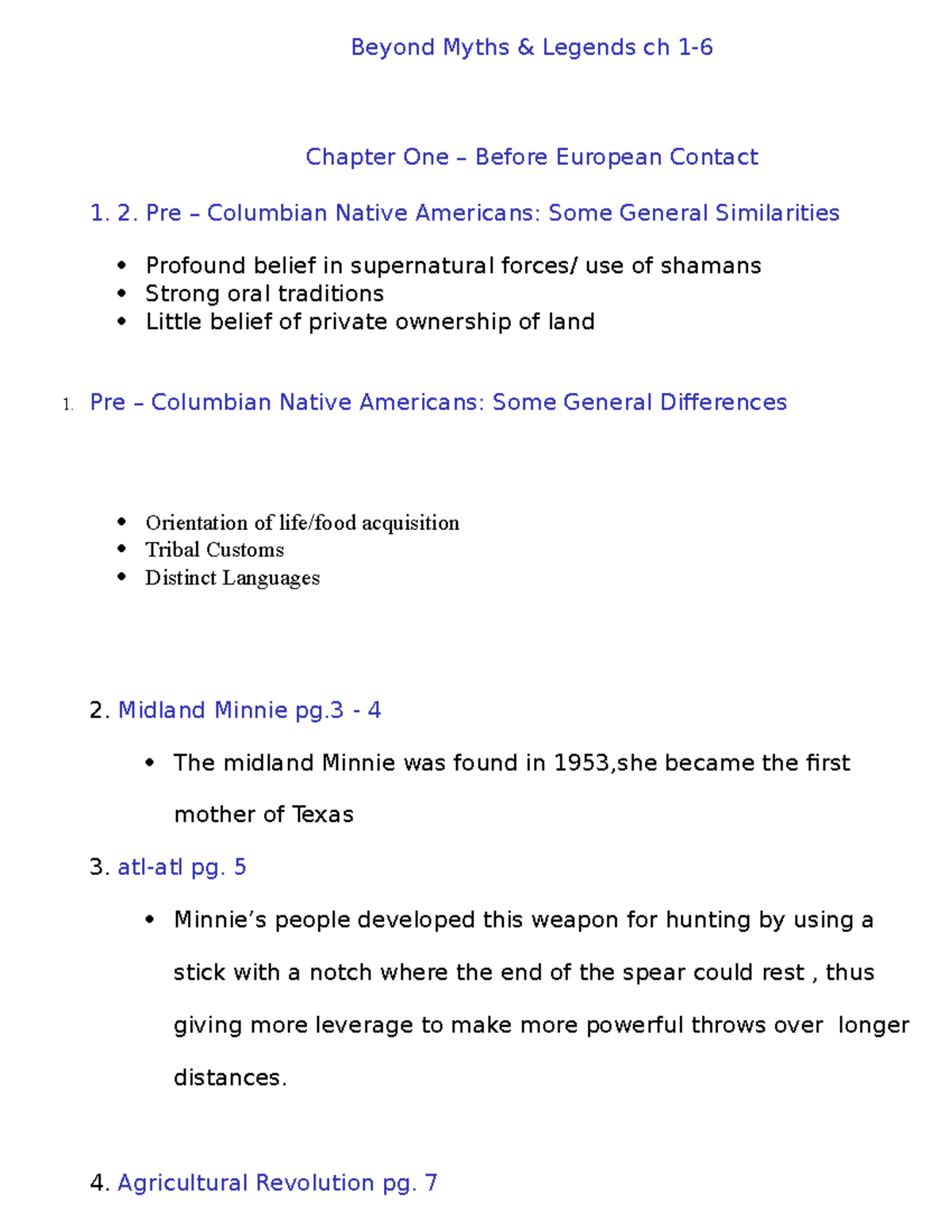 Hist 2301 Chapters 1-6 - Lecture Notes 1-6 - Beyond Myths & Legends Ch ...