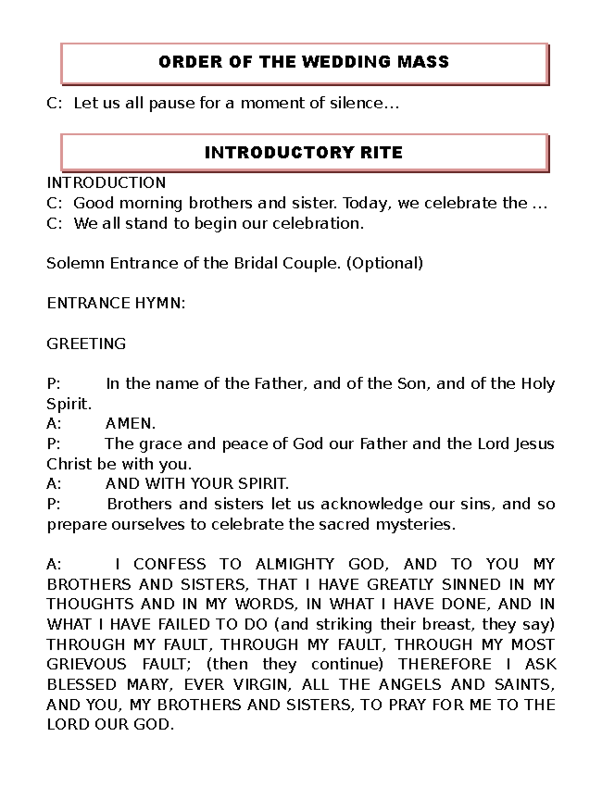 Marriage rite - Needed in Theology and Medical Sciences - ORDER OF THE ...