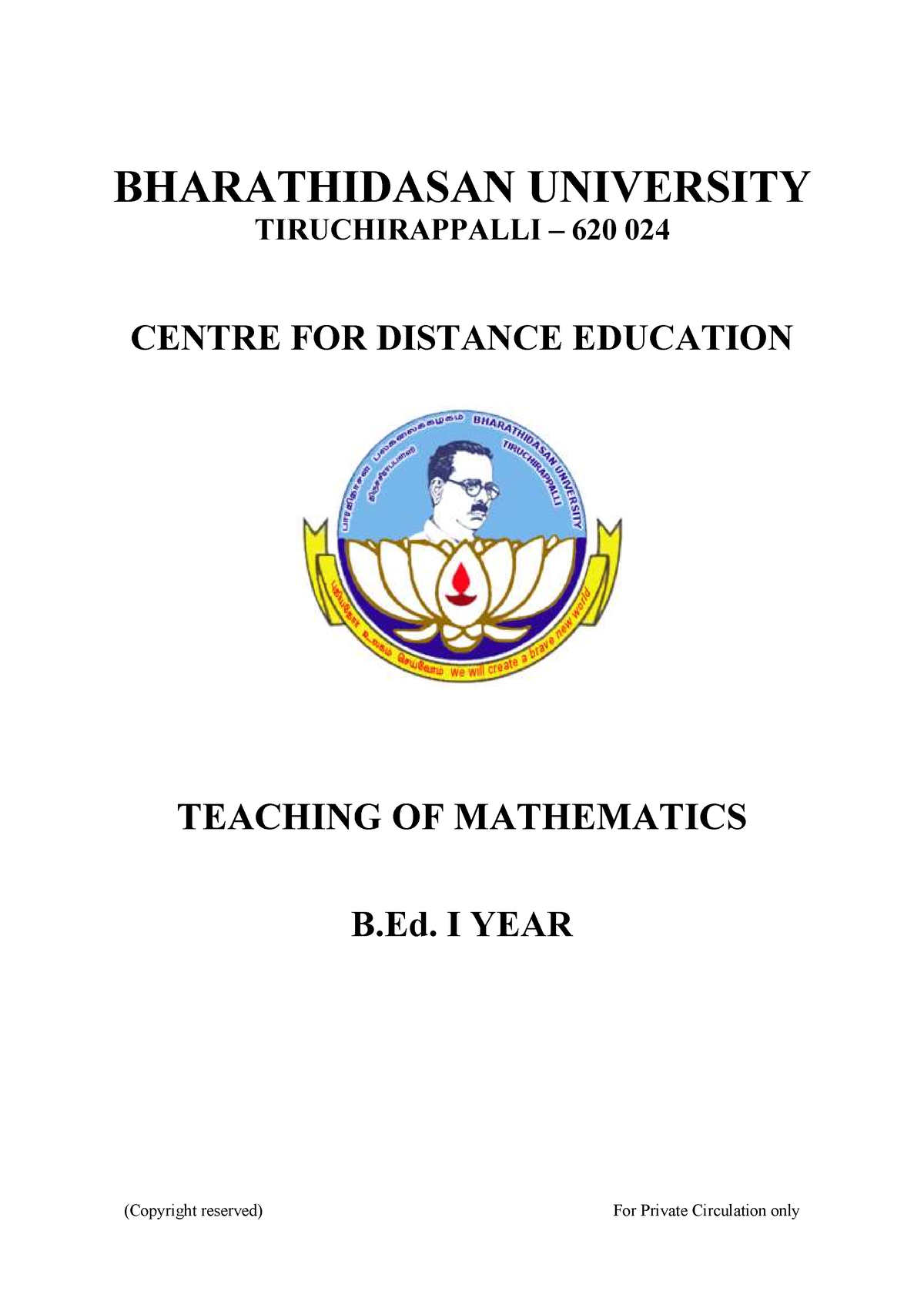 bharathidasan university phd in mathematics