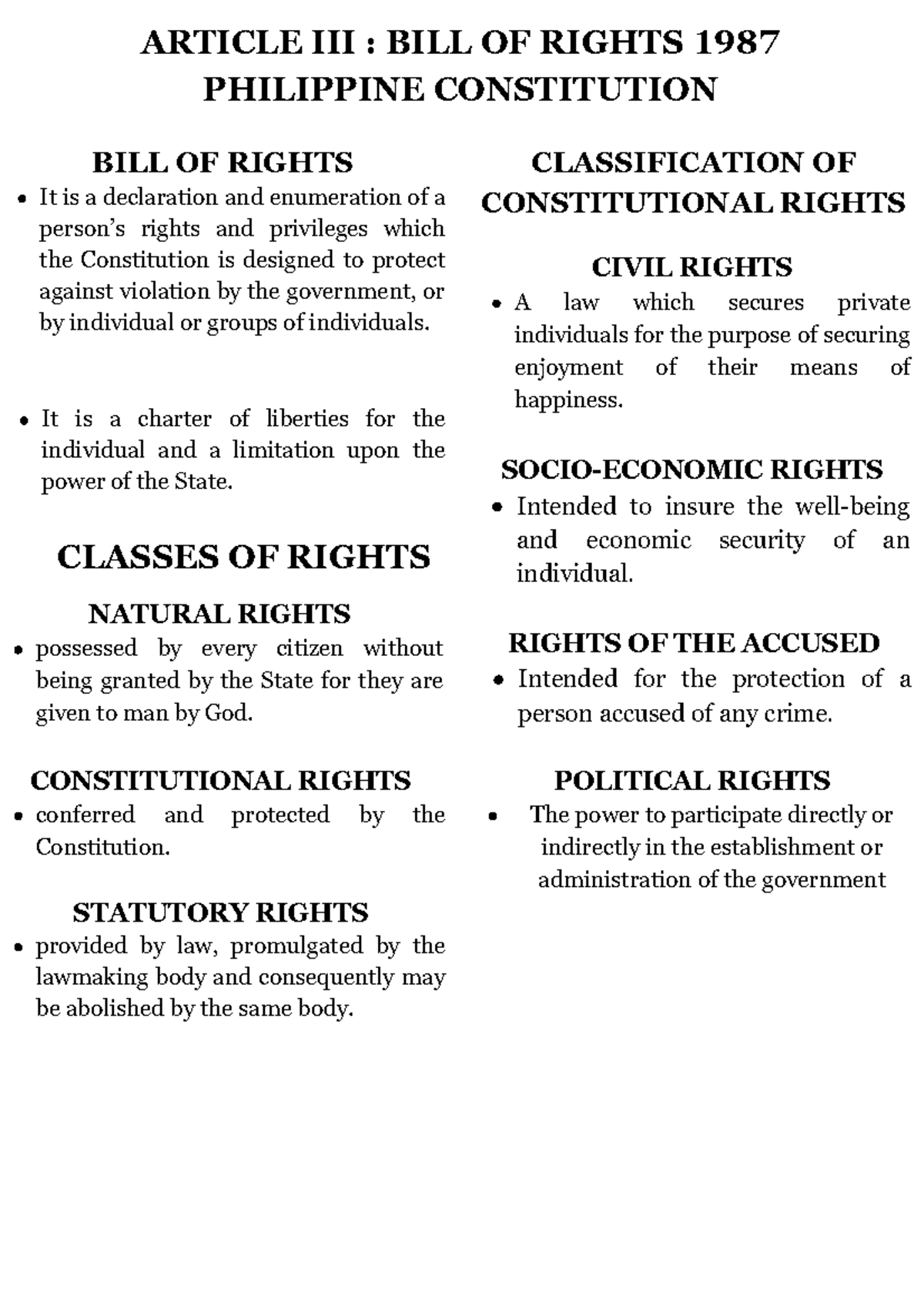 Article III BILL OF Rights 1987 Philippine Constitution - ARTICLE III ...
