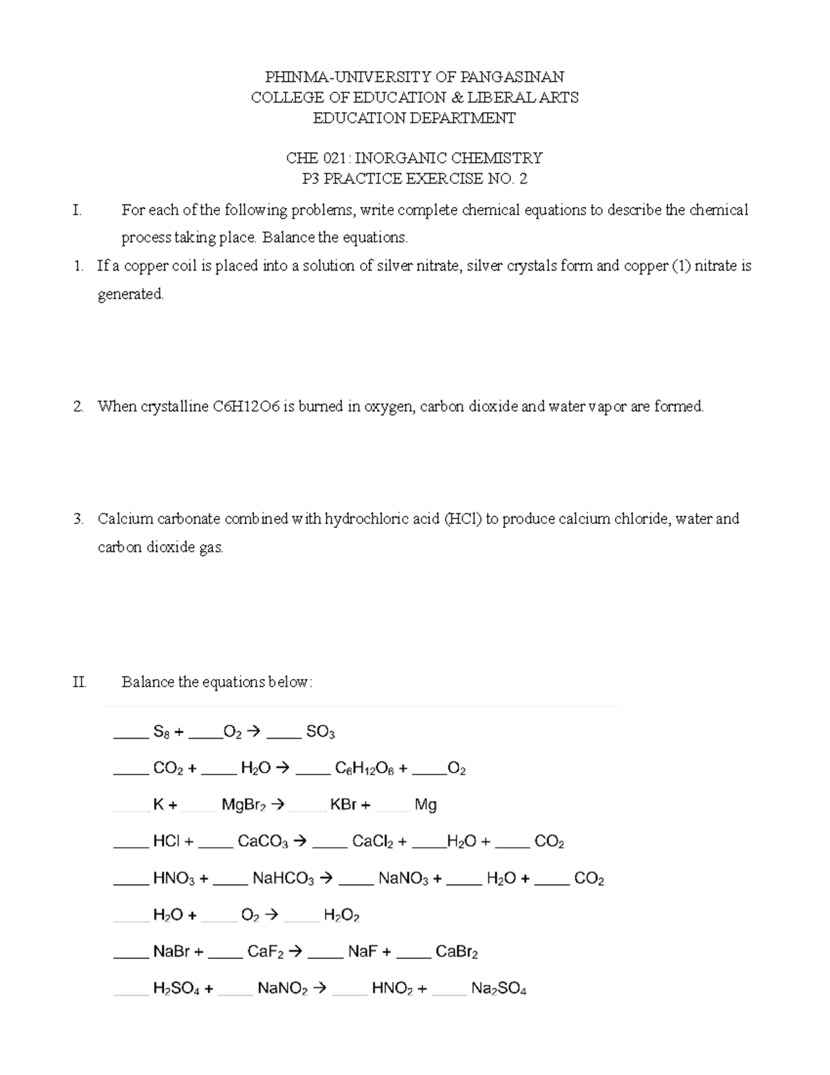 P3 Practice Exercise No. 2 - COLLEGE OF EDUCATION & LIBERAL ARTSPHINMA ...