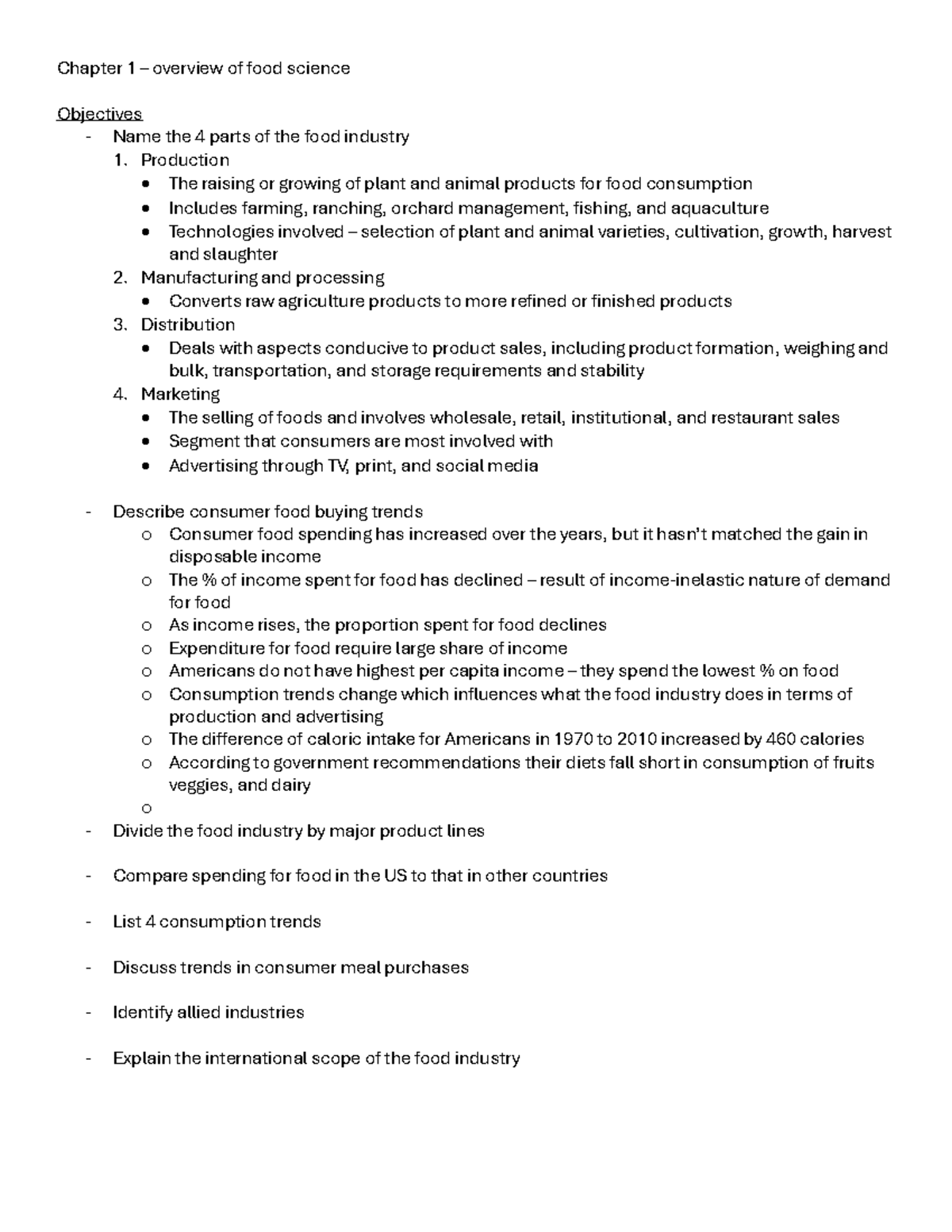Chap 1&5 - chap 1 and 5 notes - Chapter 1 – overview of food science ...