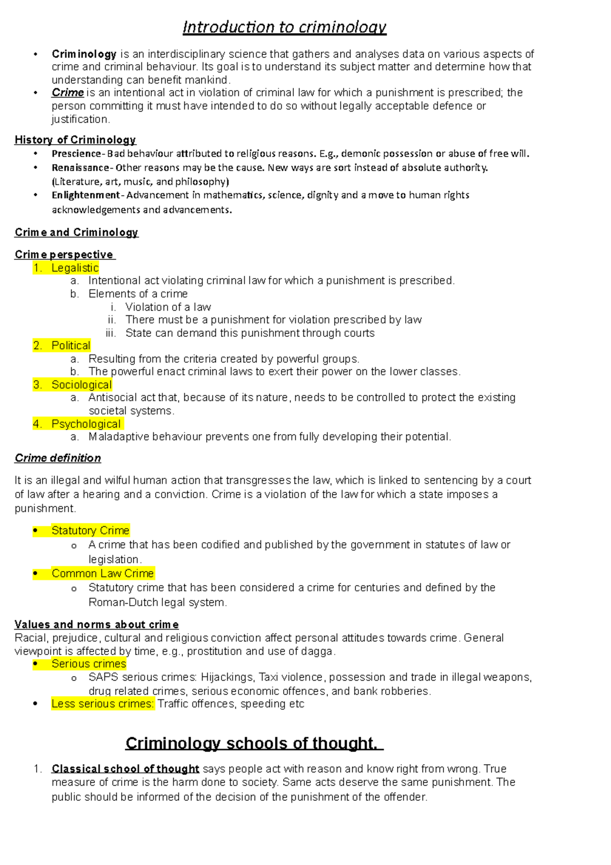 Introduction To Criminology Notes - Introduction To Criminology ...