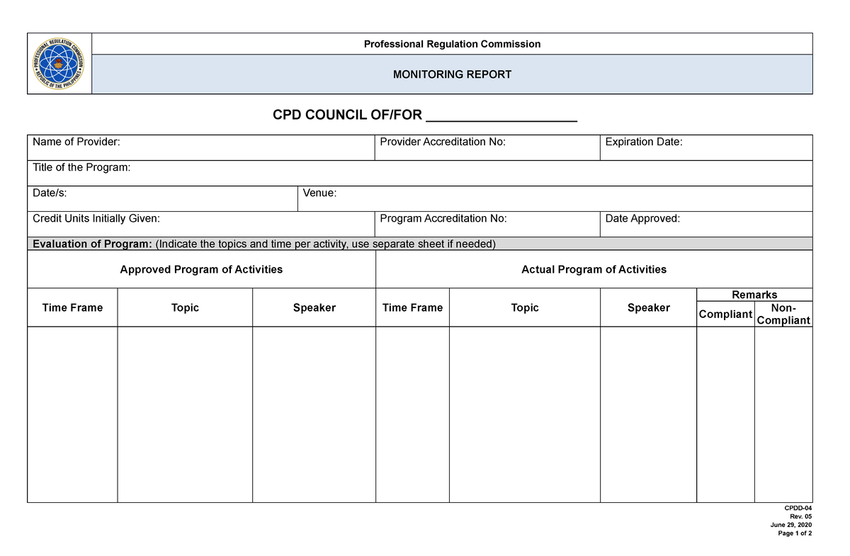 CPDD-04 - CPD - Professional Regulation Commission MONITORING REPORT ...