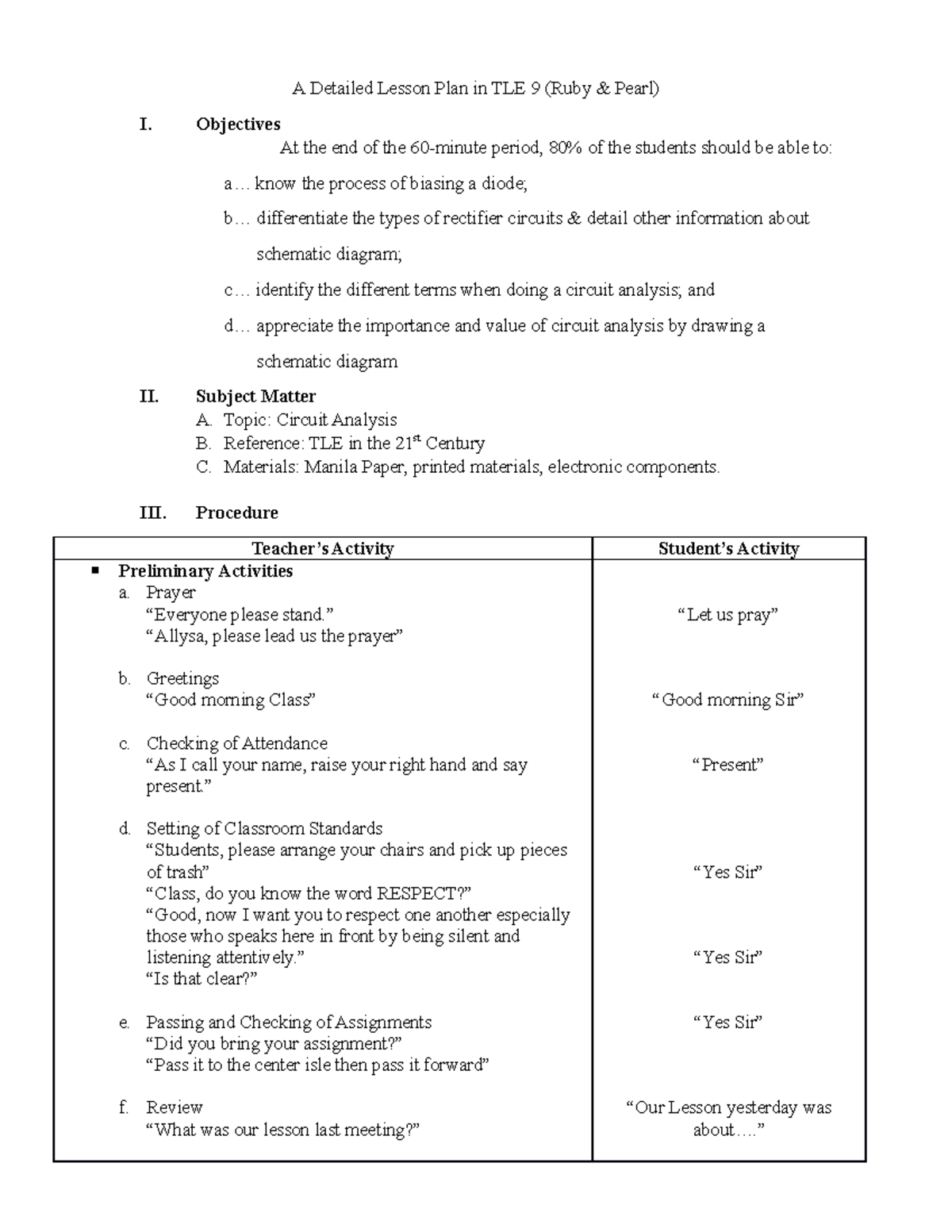 A Detailed Lesson Plan in TLE 9 Circuit - BSED English - RMMC - Studocu