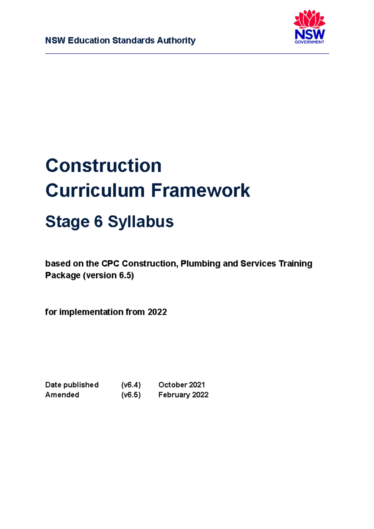 Construction curriculum framework syllabus cpcv6 - NSW Education ...