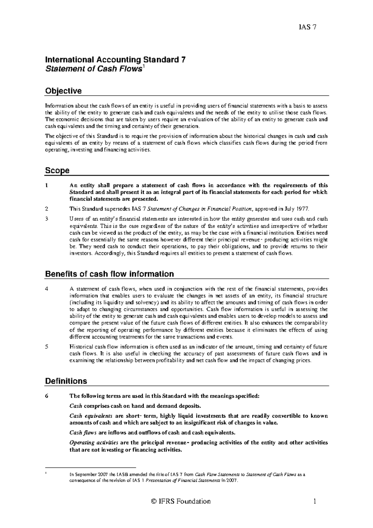 Intermediate Financial Accounting IAS-7 statement of Cash Flows ...