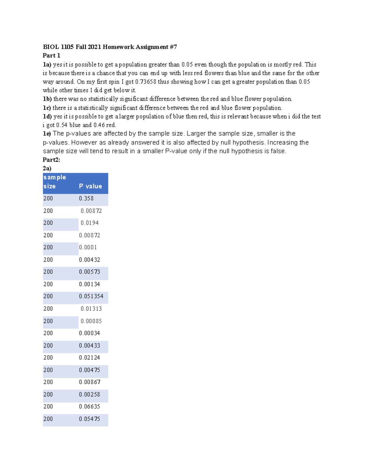 Biol 1105 homework 7 - BIOL 1105 Fall 2021 Homework Assignment # Part 1 ...