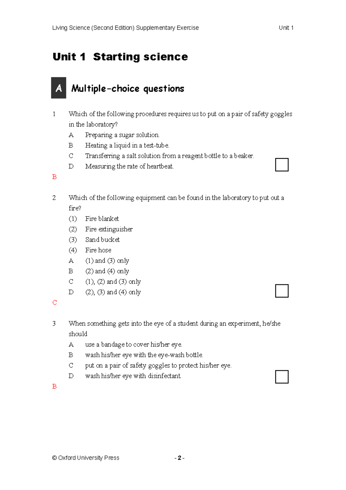 Supp. Ex. - 01 Starting science - Unit 1 Starting science A Multiple ...