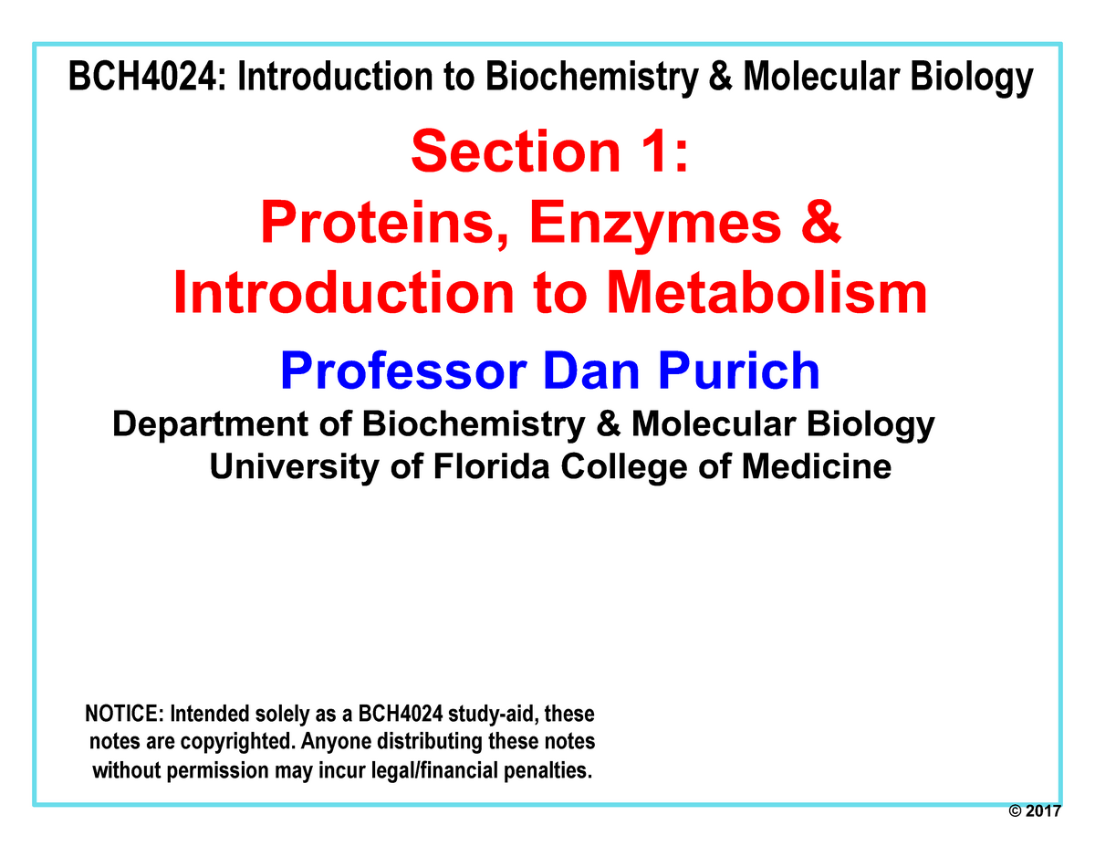 Exam 1 Lecture Slides - BCH4024: Introduction To Biochemistry ...