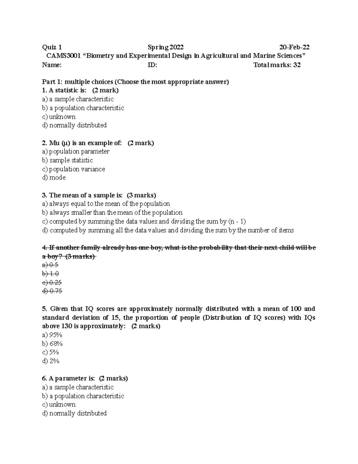 Quiz 1Biometrics in Biology business communication Studocu