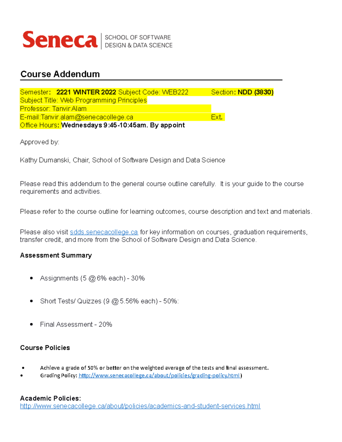 WEB222 Master (2) (4) (1) - Course Addendum Semester: 2221 WINTER ...