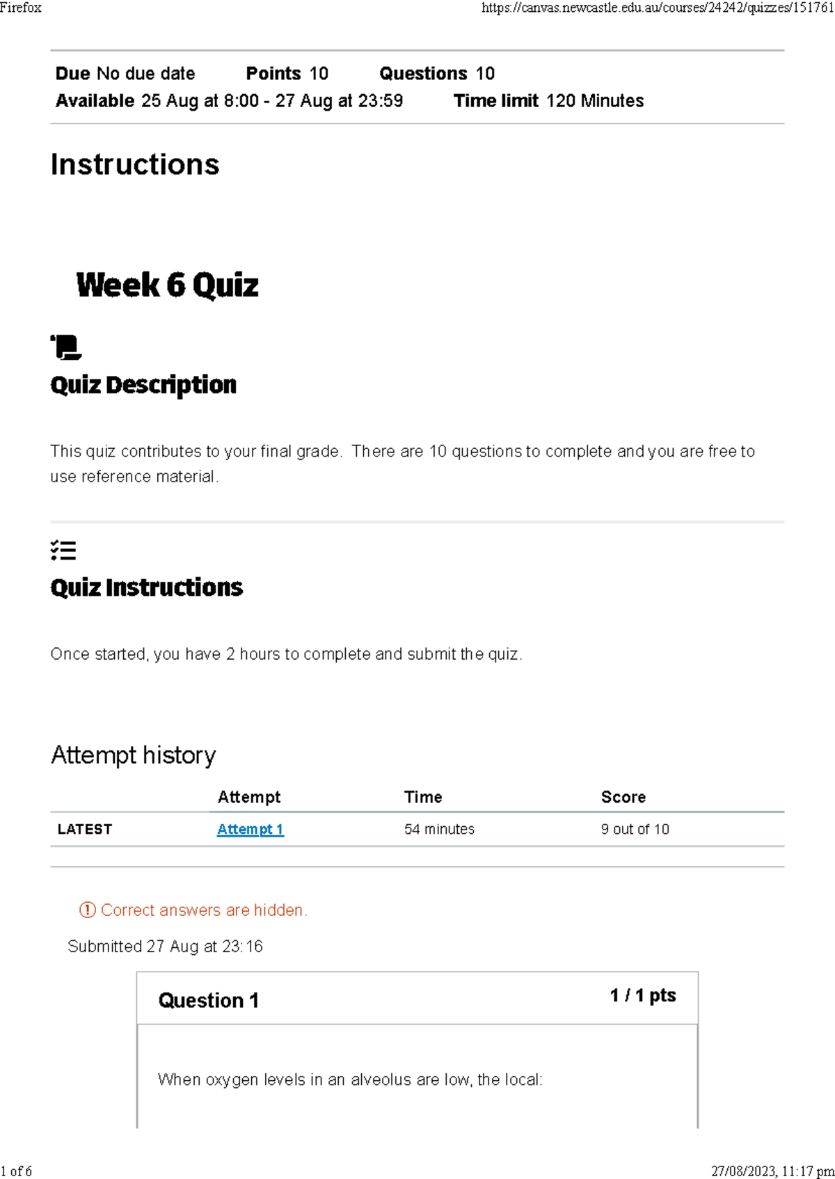 Week 6 Quiz HUBS1404 Biomedical Science Part 2 (S2 2023) - Due No due ...