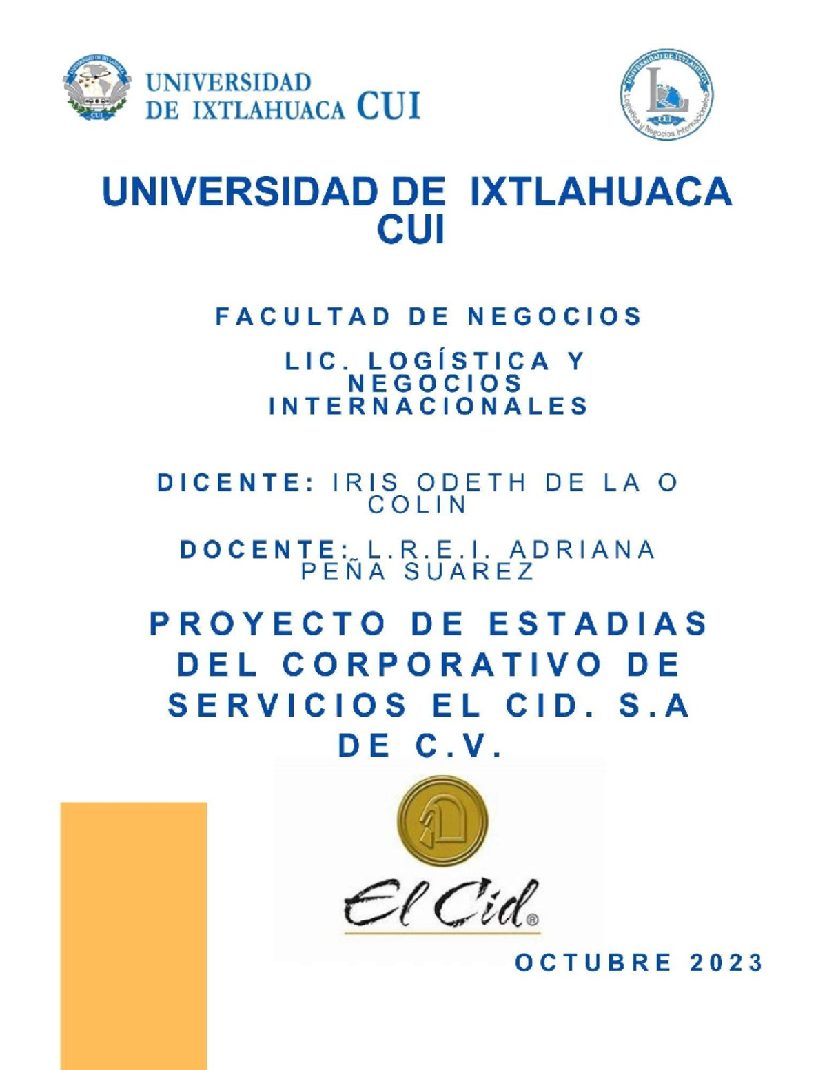 Estadias Proyecto Odeth - ÍNDICE - Studocu