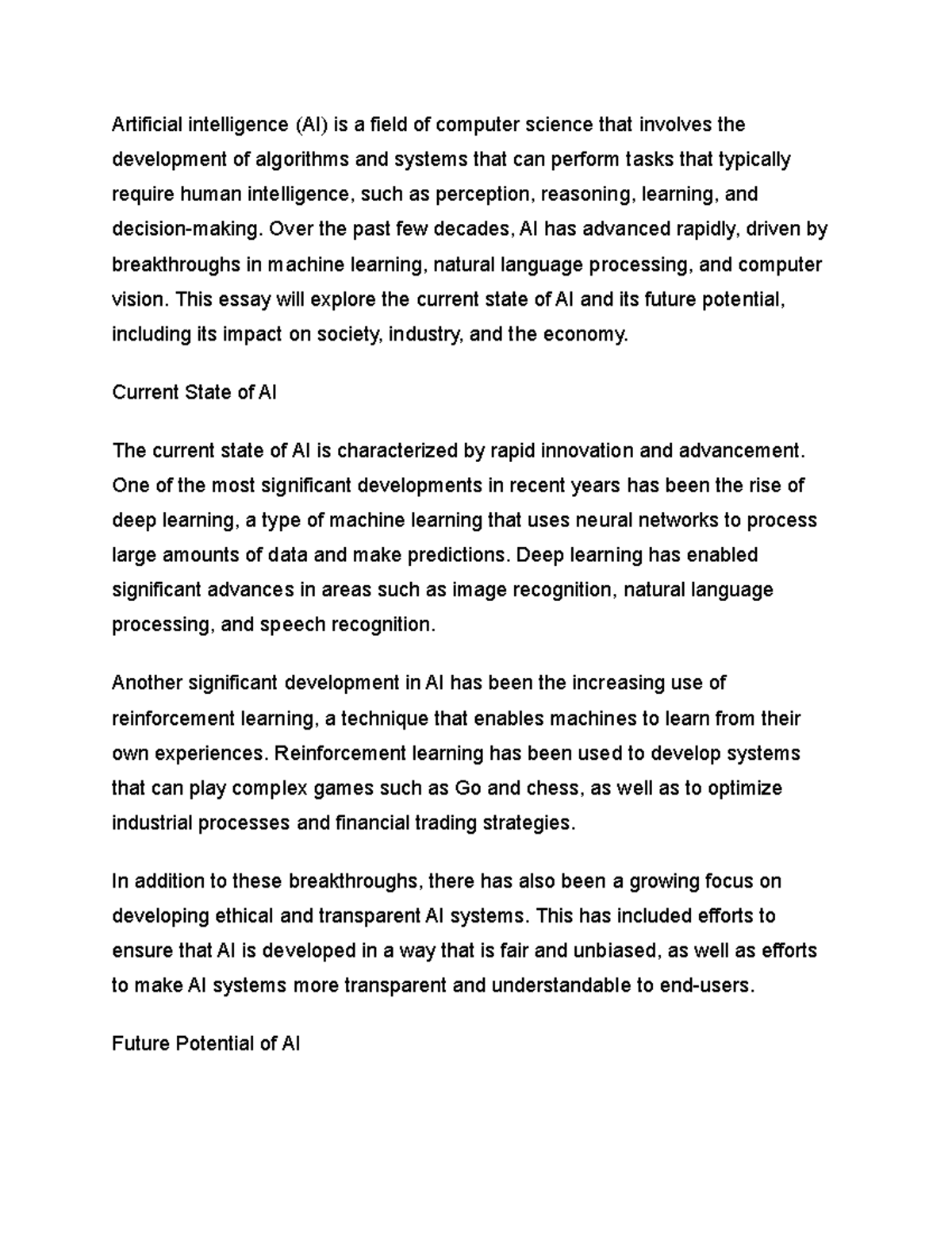 Studoc2 Class notes Artificial intelligence (AI) is a field of