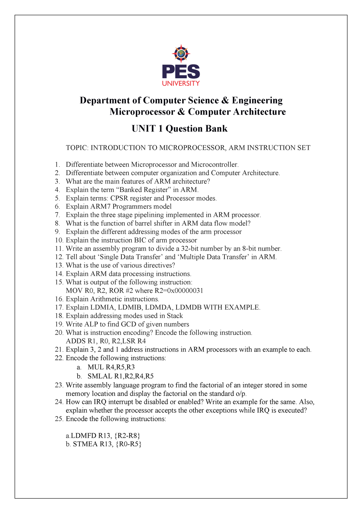 Unit 1 Question Bank - Department Of Computer Science & Engineering ...