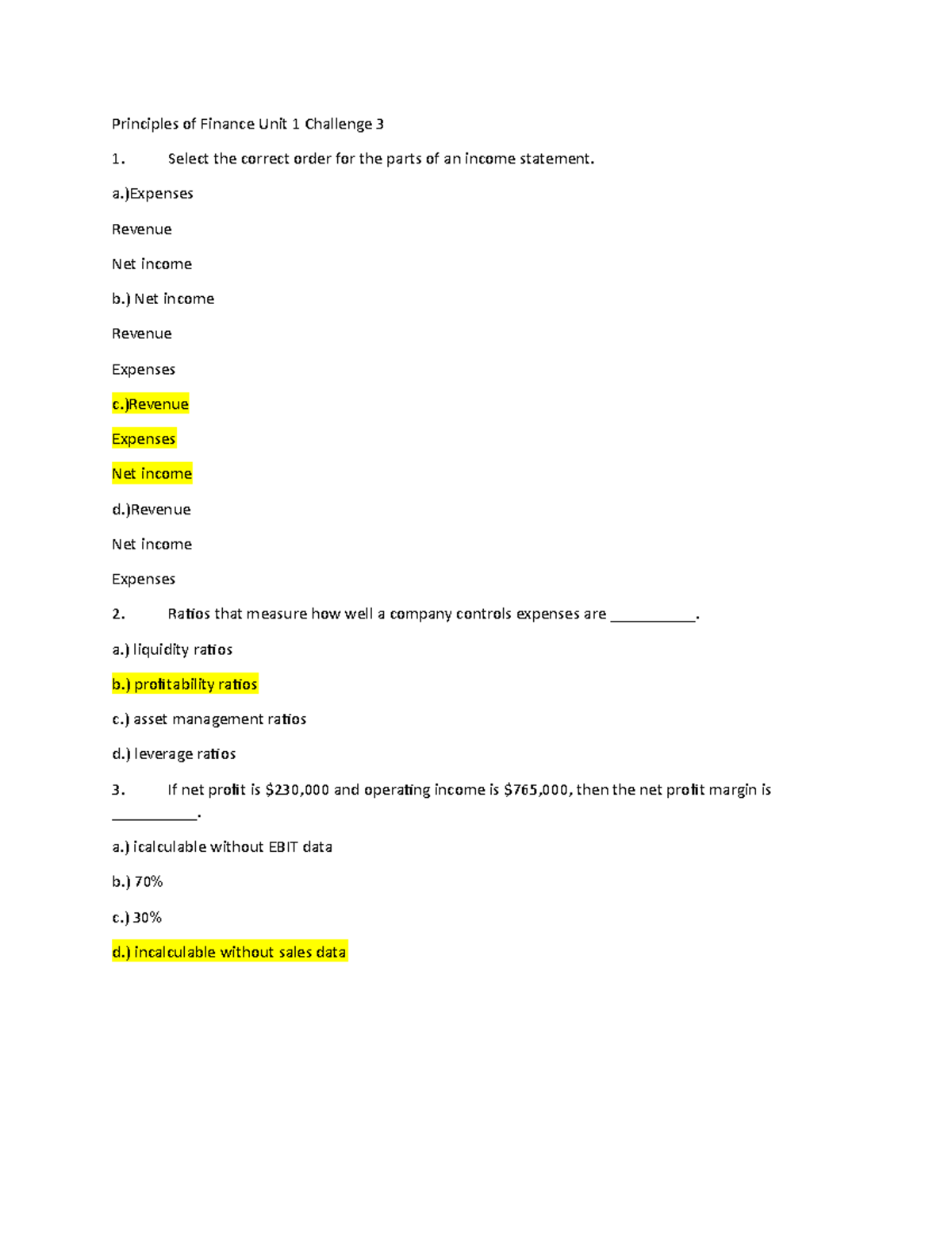 Principles Of Finance Unit 1 Challenge 3 - Principles Of Finance Unit 1 ...