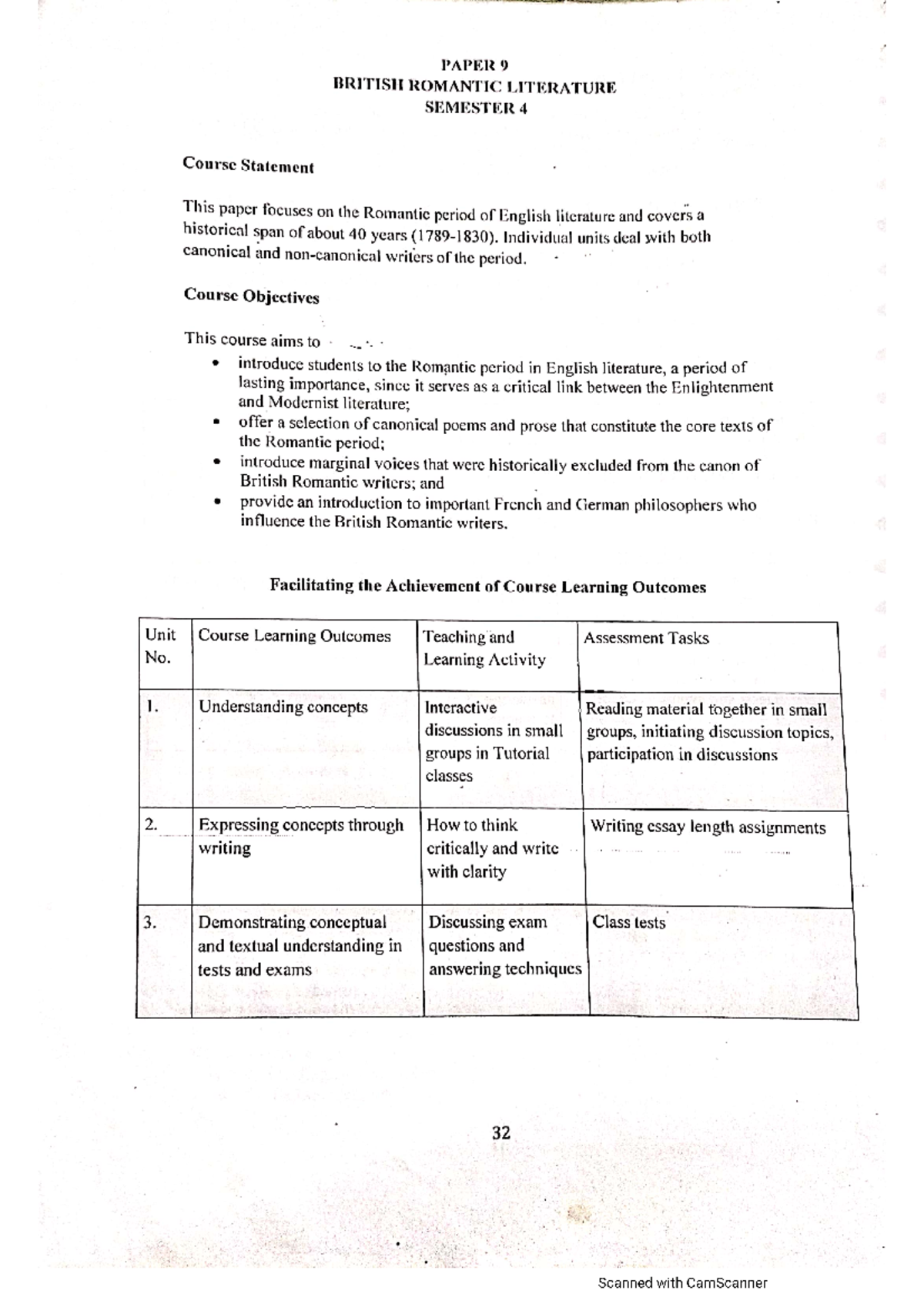 British Romantic Lit Syllabus BA. Honours English Studocu